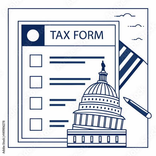 Tax Form with Capitol Building Vector Illustration