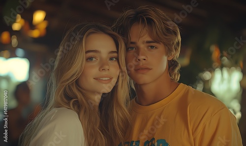 Young Couple Portrait: Intimate Moment with Warm Lighting