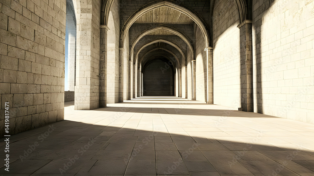 Fototapeta premium Ancient Stone Corridor Under Sunlight