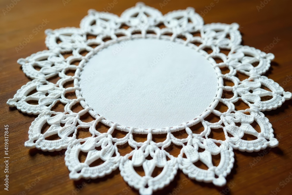 Obraz premium Intricate floral lace doily, delicate white threads, pattern, vintage, craftwork