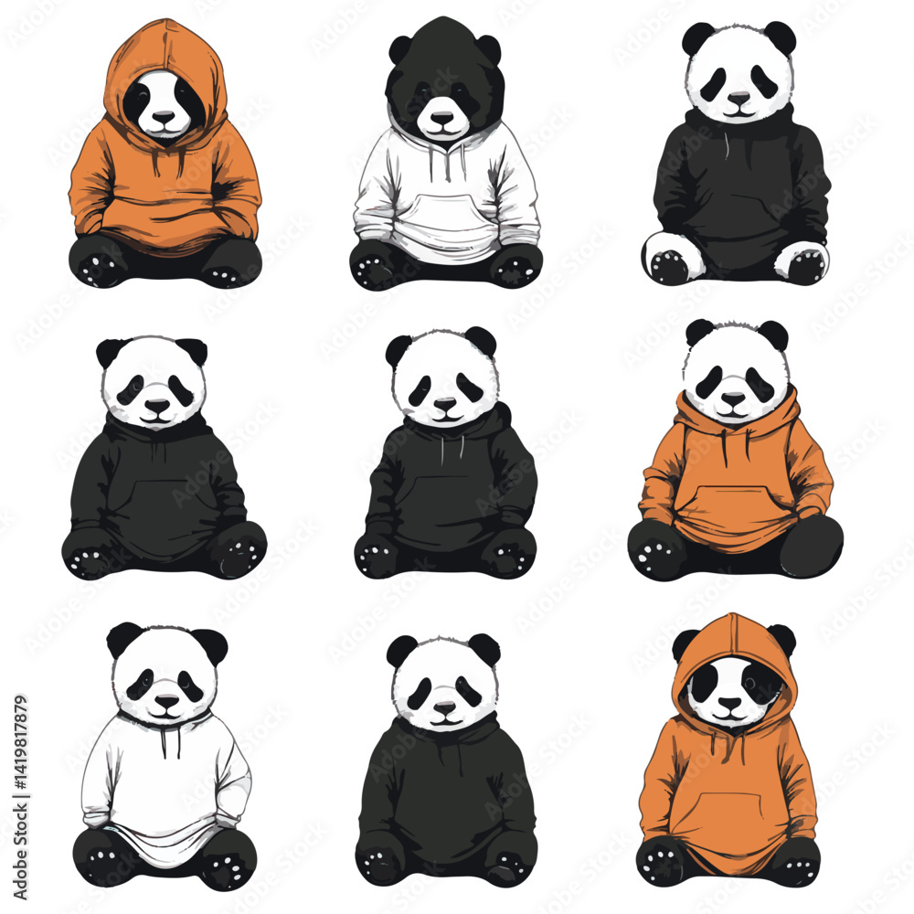 Fototapeta premium panda, animal, vector, transparent background, various types