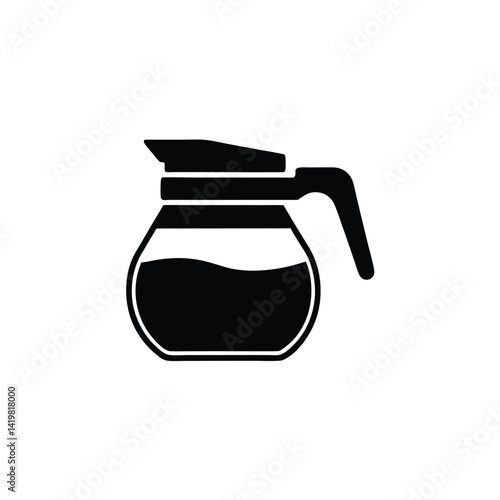 Minimalist Black Coffee Pot Icon with Handle on Transparent Background