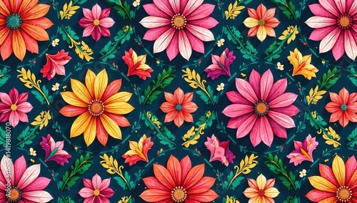 Intricate floral pattern, repeating seamlessly , interior, floral wallpaper, nature