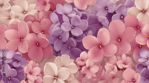 Colorful floral pattern featuring pink and purple blossoms in a vibrant arrangement.