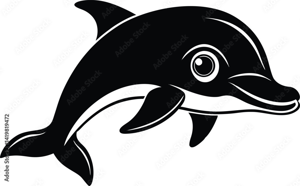Obraz premium cute jumping dolphin silhouette vector icon, vector illustration of a cartoon whale, vector illustration of a cartoon dolphin, vector illustration of a dolphin.