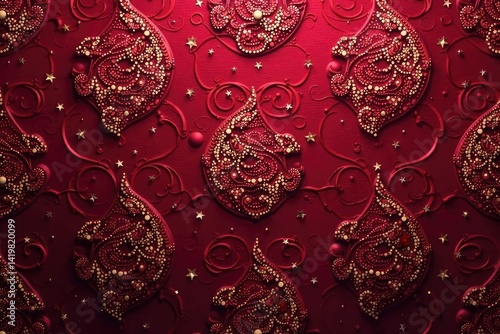 Rich burgundy paisley wallpaper with metallic accents , ethnic, classic