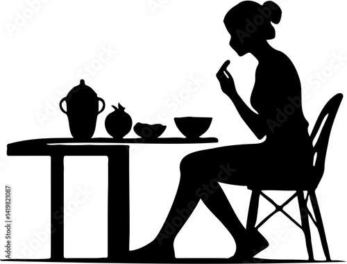 silhouettes of people eating on a white background
