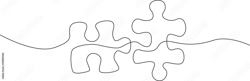 Continuous one line drawing of two pieces of jigsaw puzzle on white background,Editable Stroke Continuous one line drawing of two pieces of jigsaw puzzle on white background,Editable Stroke
