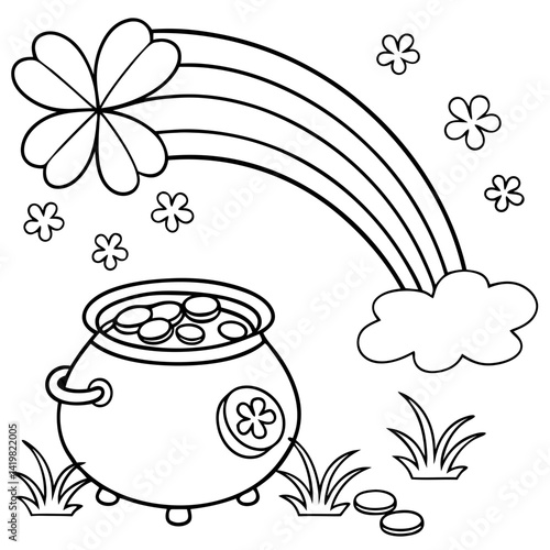 st patrick's day coloring page, pot of gold at the rainbow's end