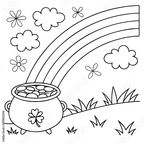 st patrick's day coloring page, pot of gold at the rainbow's end
