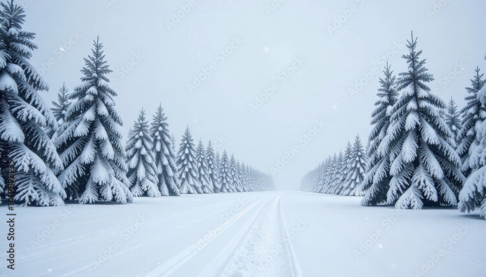 Pure white snow covering the ground and trees, untouched, quiet Pure white snow covering the ground and trees, untouched, quiet