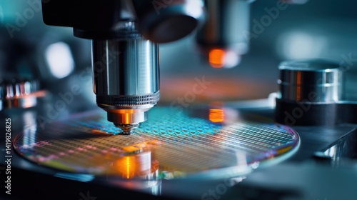 Silicon wafer under microscope for semiconductor manufacturing