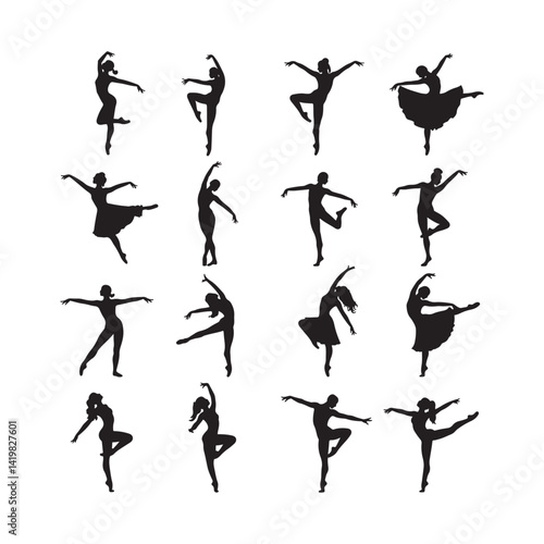 women ballet dancers people vector silhouettes in various poses and fitness movements