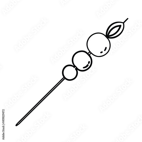 Dango japanese mochi sweet skewer outline drawing asian dessert food traditional japanese cuisine monochrome