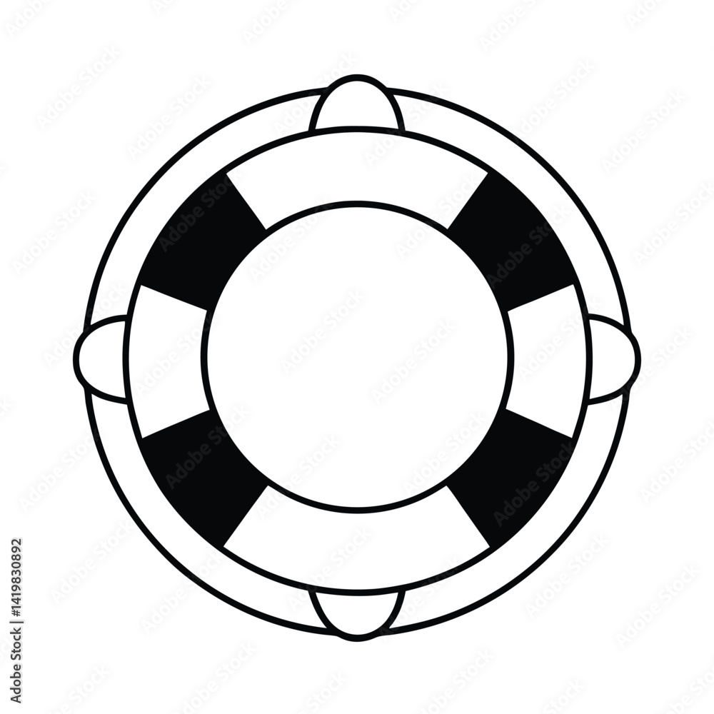 Simple black and white vector graphic of a life preserver safety and nautical symbol Simple black and white vector graphic of a life preserver safety and nautical symbol