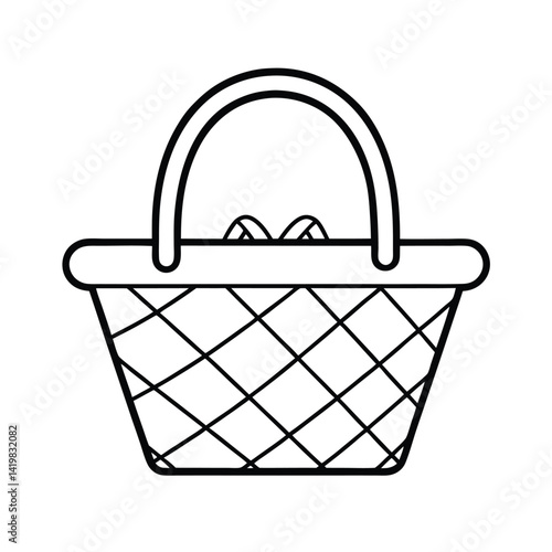 Black and white basket illustration with simple design and handle outline for creative projects