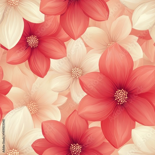 Wallpaper Mural soft pink and beige flower pattern, seamless airy layout Torontodigital.ca