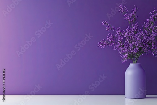 Purple Flowers in a Modern Vase on Purple Background