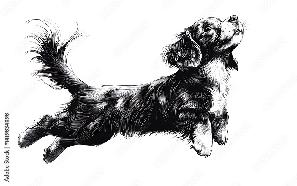 Dog Jumping, Black and White Dog Jumping, Black and White