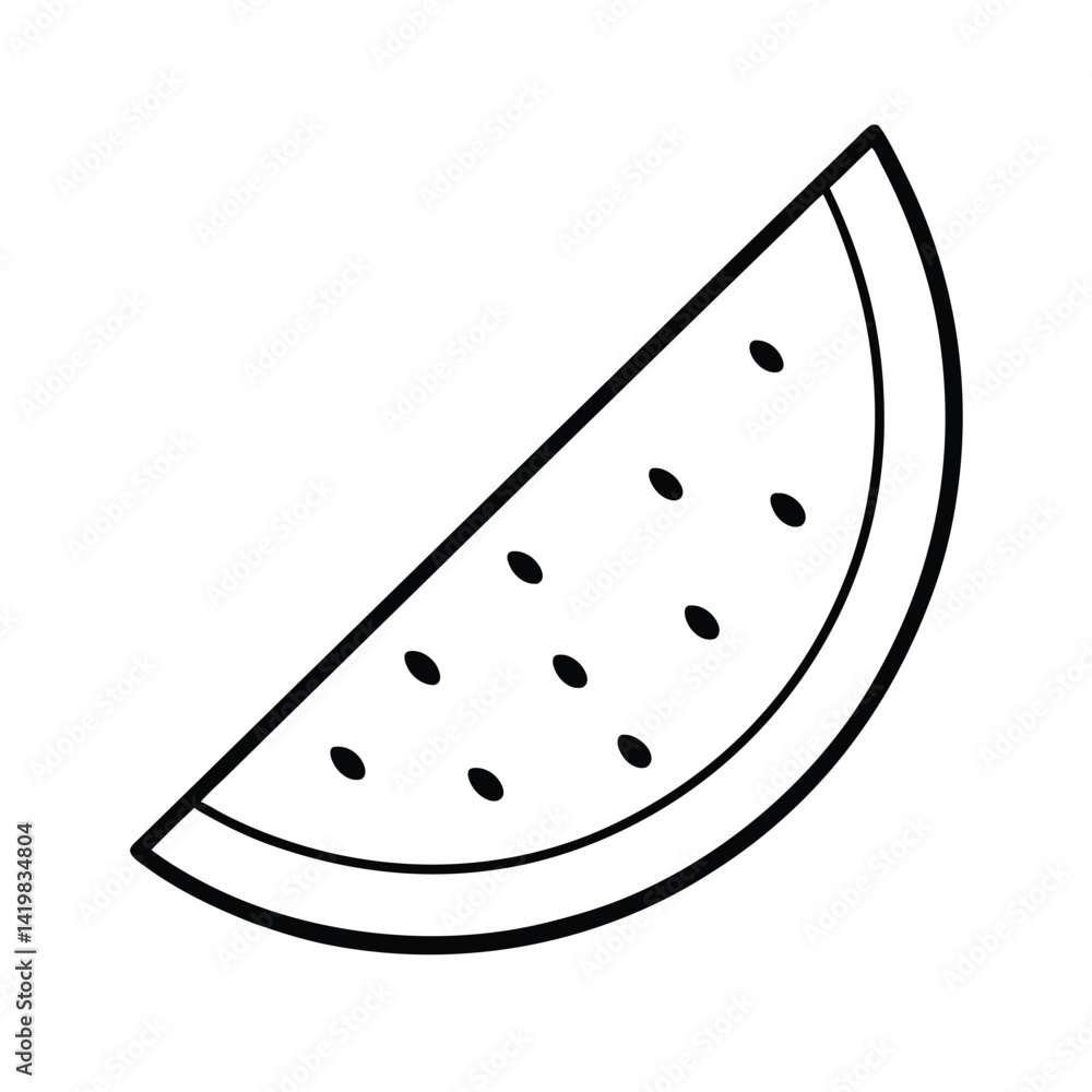Isolated watermelon slice outline with seeds summer fruit vector illustration minimalist black and white Isolated watermelon slice outline with seeds summer fruit vector illustration minimalist black and white