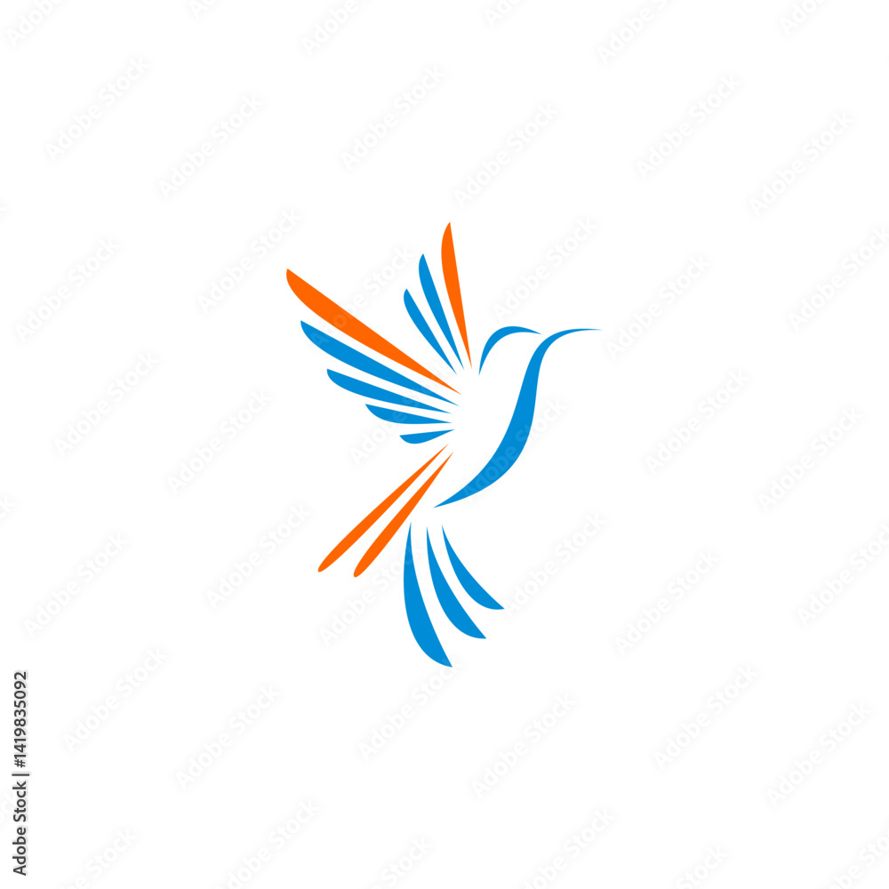 Fototapeta premium Colibri Logo isolated on white background. Design colibri for logo, Simple and clean flat design of the colibri logo template. Suitable for your design need, logo, illustration, animation.