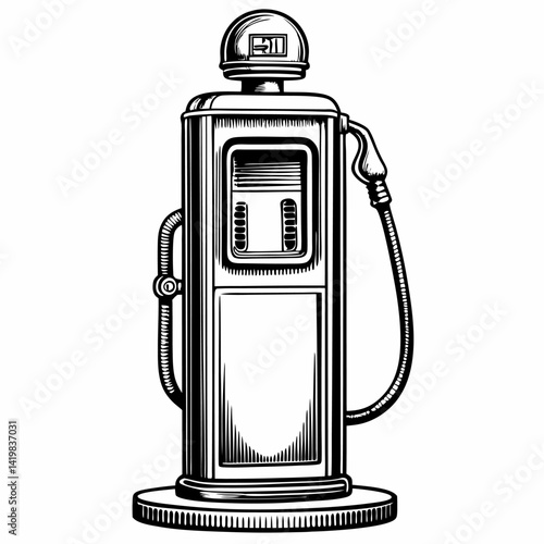 Vintage Gas Pump Illustration with Retro Styled Details