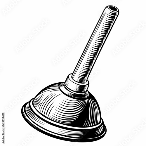Vintage Style Plumbing Plunger Illustration in Black and White