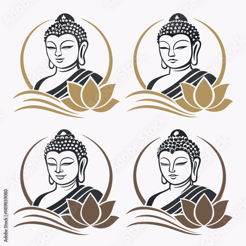Retro vector icon artwork of a cartoon Buddha as a buddhist monk illustration