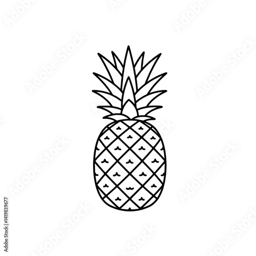 Pineapple icon in line art style for tropical concept, minimalistic design