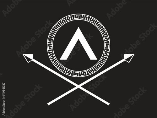 illustration icon of the famous spartan shield with the symbol of the lambda greek letter representing the city state of sparta