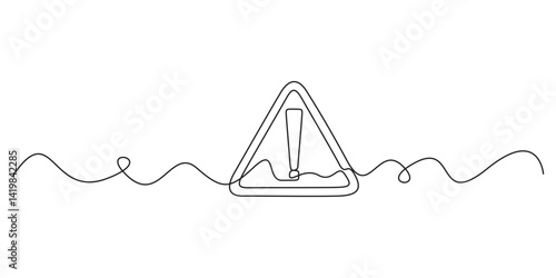 Danger sign alert continuous single line drawing. One line art danger sign. Graphic illustration 