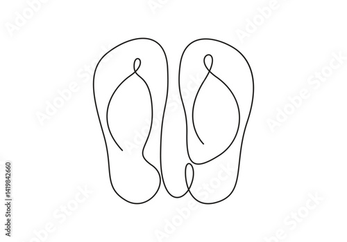 Continuous single line drawing of slippers for beach summer party. One line art slippers. Doodle vector illustration