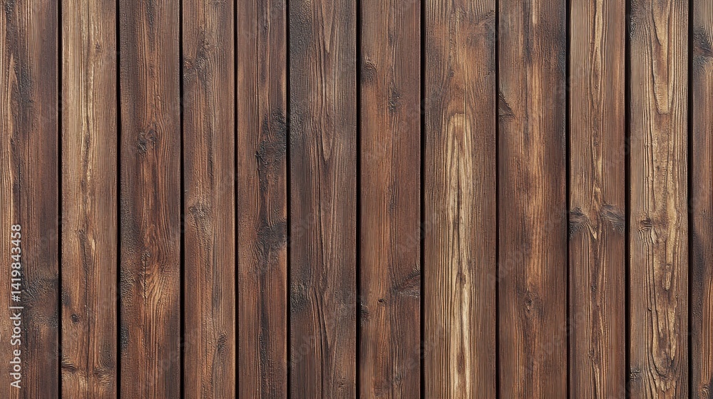 Fototapeta premium Dark brown wooden planks form a textured wall.