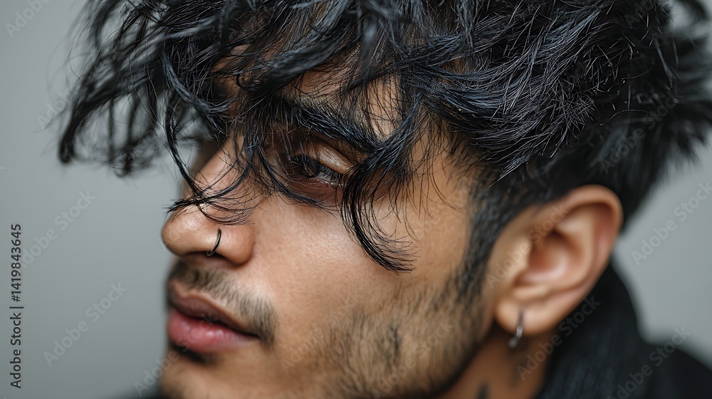 Fototapeta premium Close-up portrait of a man with tousled hair