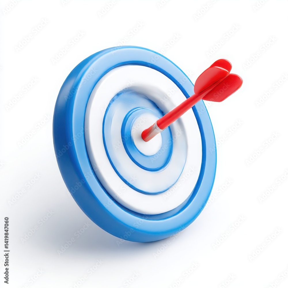 Target with arrow hitting center isolated on white background