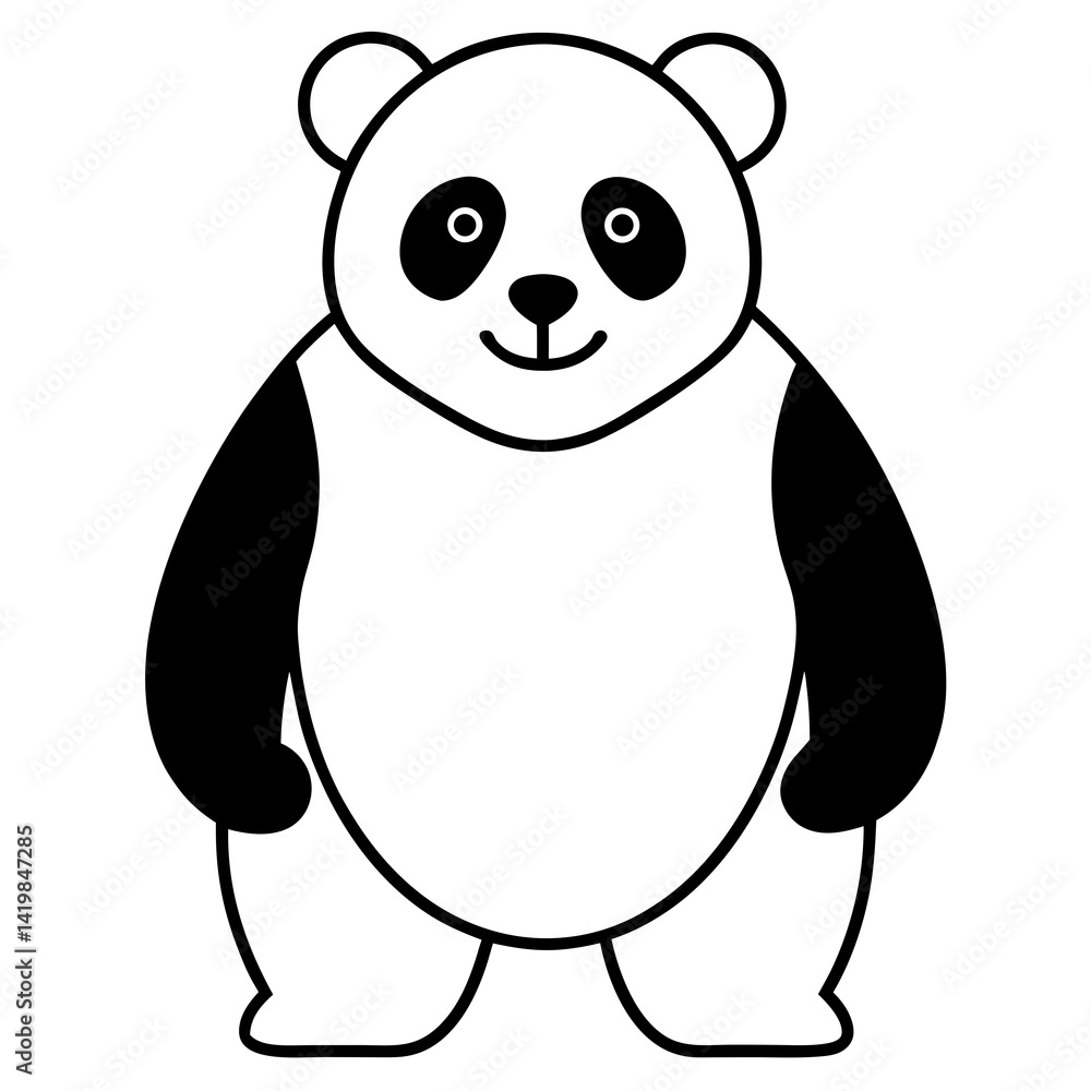 Fototapeta premium Black and White Panda Silhouette Icon, Cute Animal Clipart Design, Vector Panda Logo