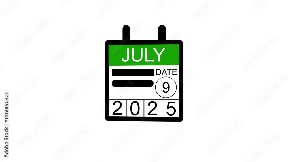 July 9 date 2025 animation . calendar animation on a black background. and stunning 4k animation. July 9 date 2025 animation . calendar animation on a black background. and stunning 4k animation.