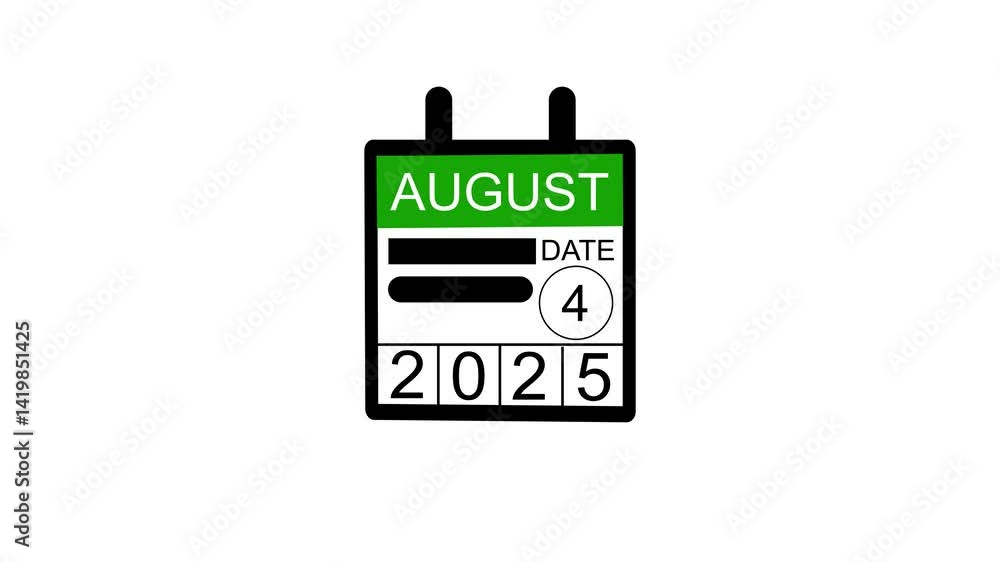 August 4 date 2025 animation . calendar animation on a black background. and stunning 4k animation.
August 4 date 2025 animation . calendar animation on a black background. and stunning 4k animation.