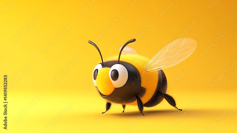 Fototapeta premium Adorable 3D bee character with large eyes and fluffy yellow fur