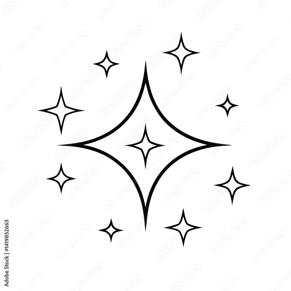 Minimalist sparkle design with stars radiating brightness decorative graphic elements black and white artistic creation Minimalist sparkle design with stars radiating brightness decorative graphic elements black and white artistic creation