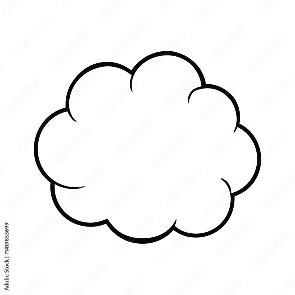 Cartoon fluffy cloud outline vector illustration simple graphic element isolated on white background message bubble Cartoon fluffy cloud outline vector illustration simple graphic element isolated on white background message bubble
