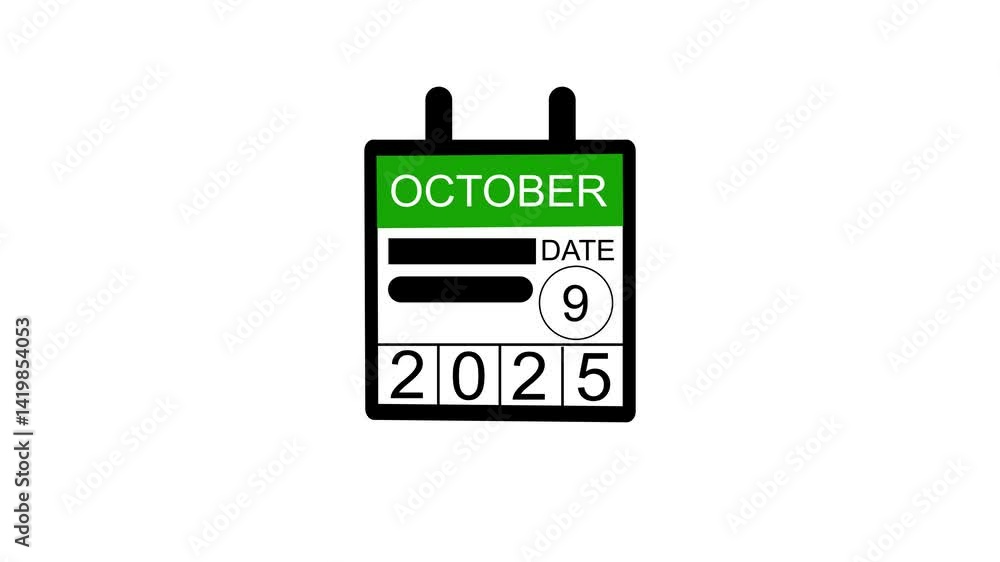 October 9 date 2025 animation . calendar animation on a black background. and stunning 4k animation. October 9 date 2025 animation . calendar animation on a black background. and stunning 4k animation.