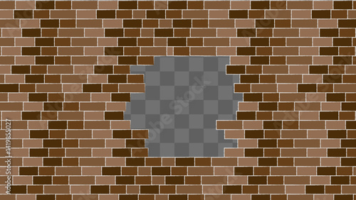 Broken architecture wall building construction with transparent background. Brickwall brown texture background