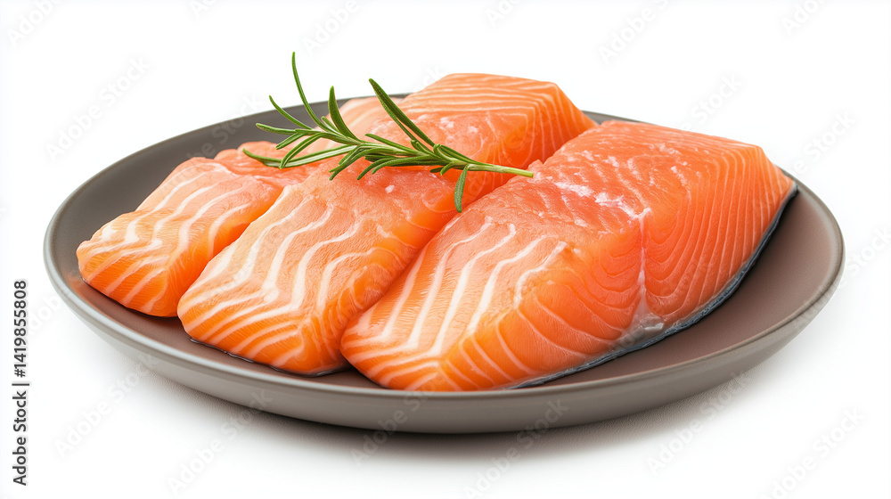 a Plate of Fresh Salmons fillet, Isolated on White Background a Plate of Fresh Salmons fillet, Isolated on White Background