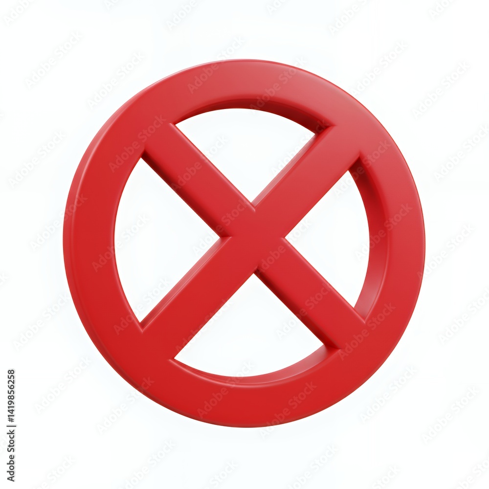 Red Prohibition Symbol with Cross on White Background Red Prohibition Symbol with Cross on White Background
