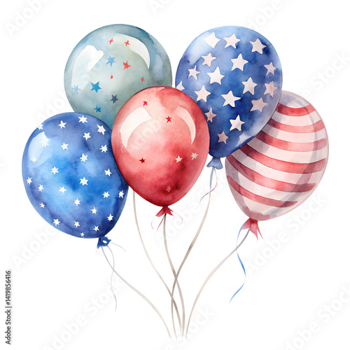 4th of july balloons on transparent background