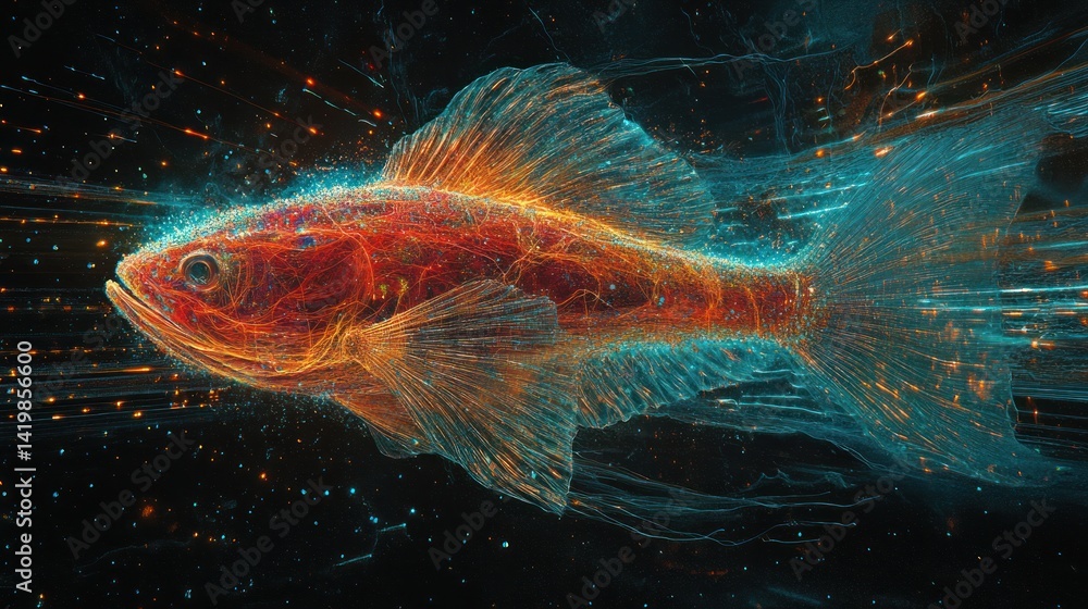 Digital Fish in Motion, Abstract Background Digital Fish in Motion, Abstract Background