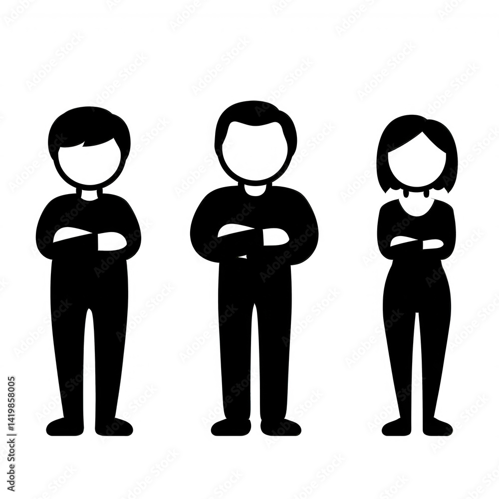 Three silhouetted figures standing in a row, arms crossed, conveying a sense of teamwork or collaboration. Ideal for discussions on partnership and unity. Three silhouetted figures standing in a row, arms crossed, conveying a sense of teamwork or collaboration. Ideal for discussions on partnership and unity.