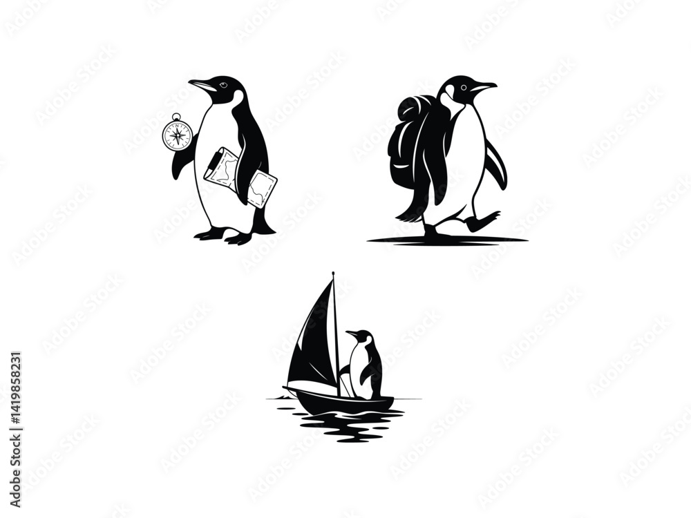 Obraz premium Adventurous Penguin Silhouette Vector.