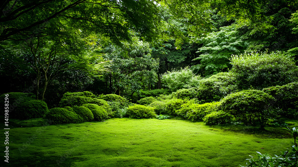 Fototapeta premium Dense Lush Green Garden Landscape